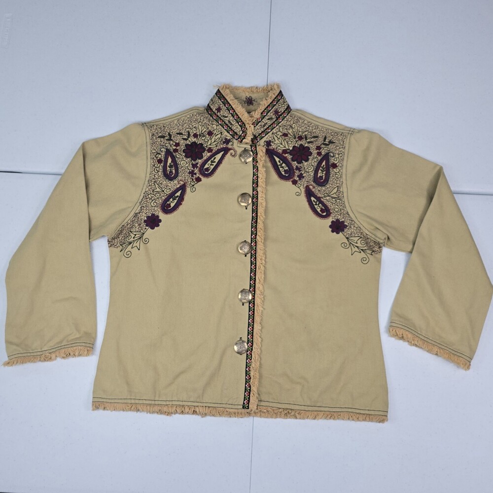 Vintage 90s New Direction Khaki Paisley embroidered floral Mandarin jacket P/L